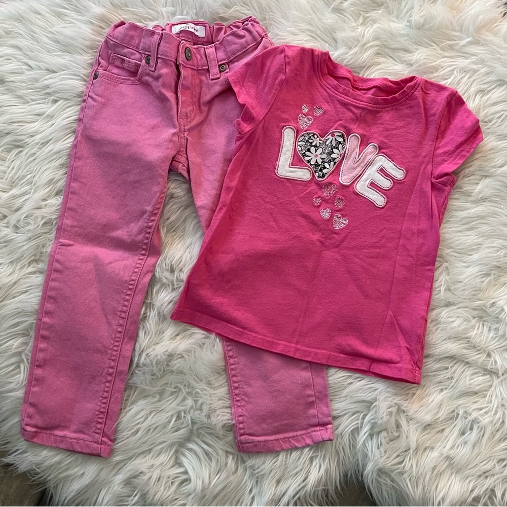 Girls 4T Pink Jeans and Love Tee